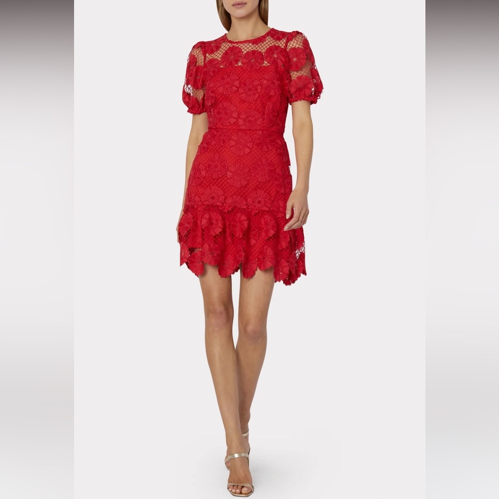 Milly Yasmin Floral Lace Red Dress Size: 0